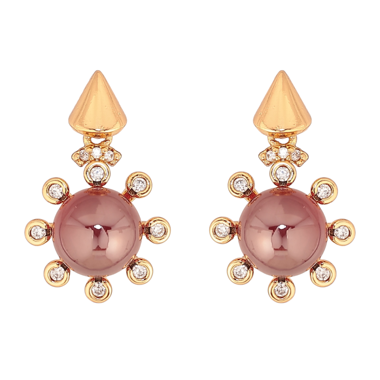 Серьги Xuping цвет Позолота 18К пусеты "Узор с вишневыми бусинами и кристаллами" фото №1