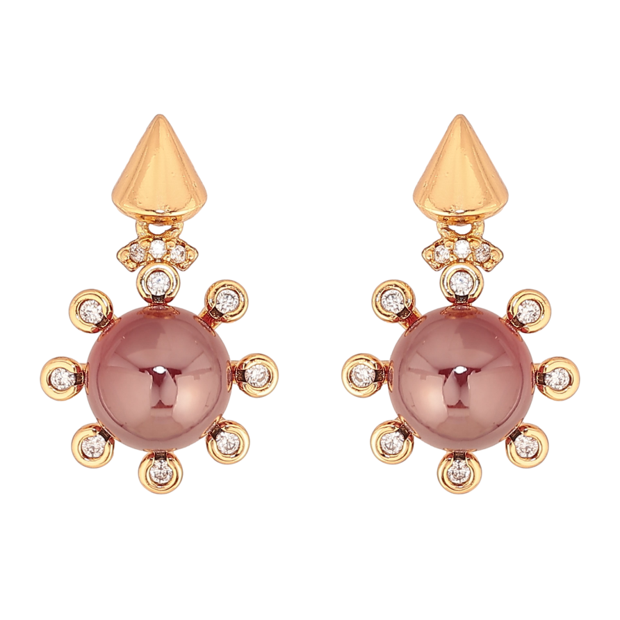 Серьги Xuping цвет Позолота 18К пусеты "Узор с вишневыми бусинами и кристаллами" фото №1