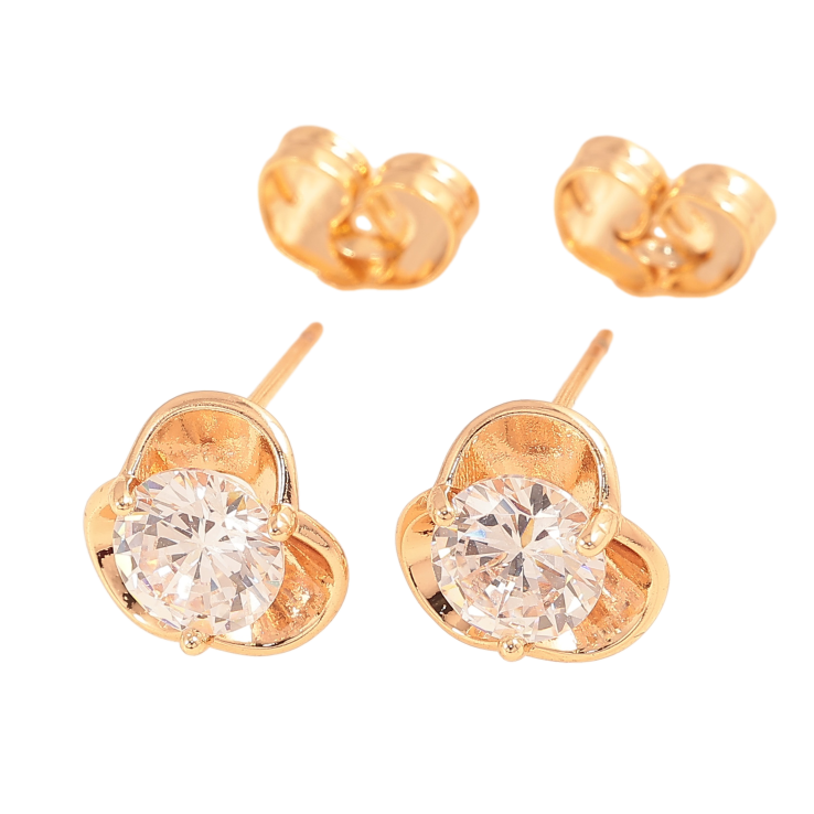 Серьги Xuping цвет Позолота 18К пусеты "Цветочки с кристаллами" фото №22