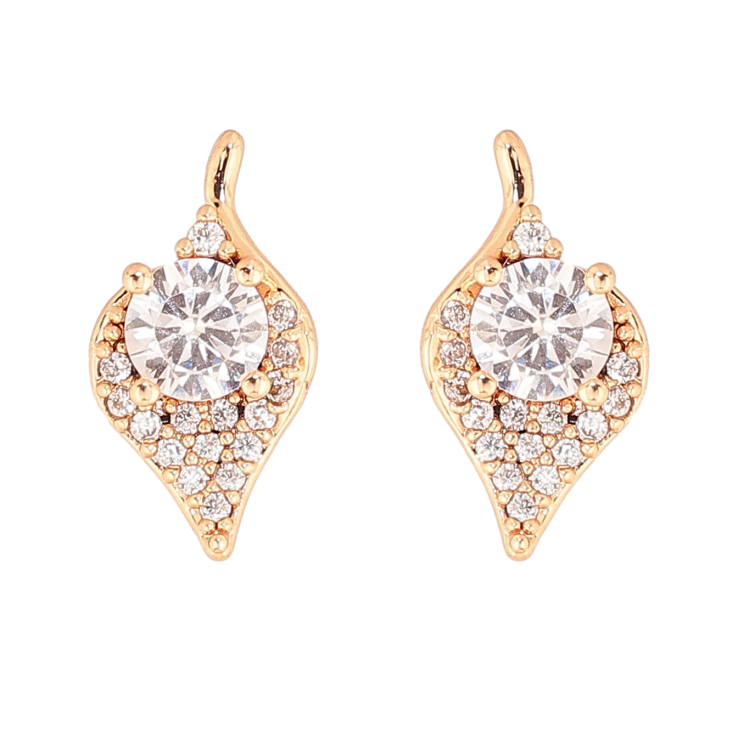 Серьги Xuping цвет Позолота 18К пусеты "Листики с инкрустацией кристаллами" фото №10