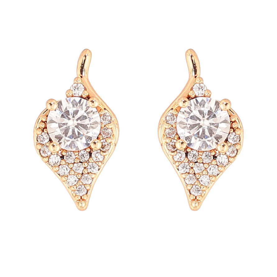 Серьги Xuping цвет Позолота 18К пусеты "Листики с инкрустацией кристаллами" фото №1