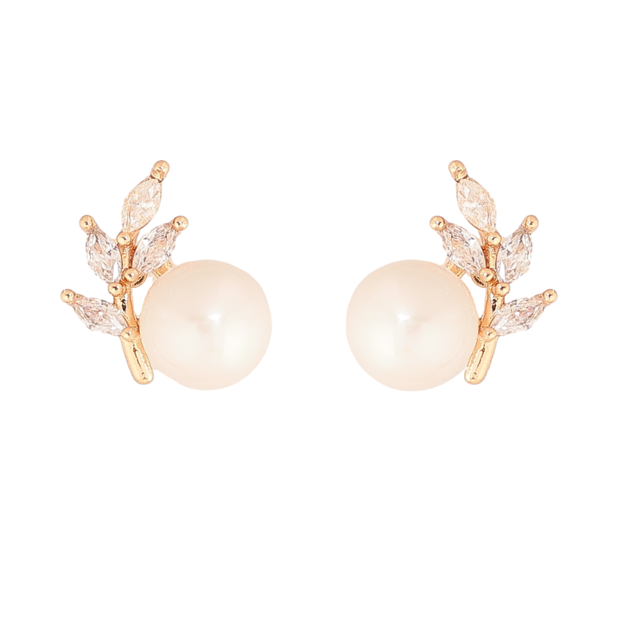 Сережки Xuping колір Позолота 18К пусети "Кристальні гілочки з перлинами" фото №1