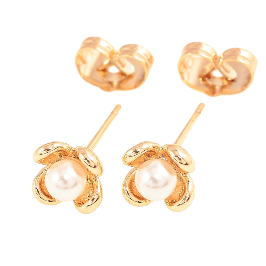 Сережки Xuping колір Позолота 18К пусети "Квіточки з перлинами" фото №1