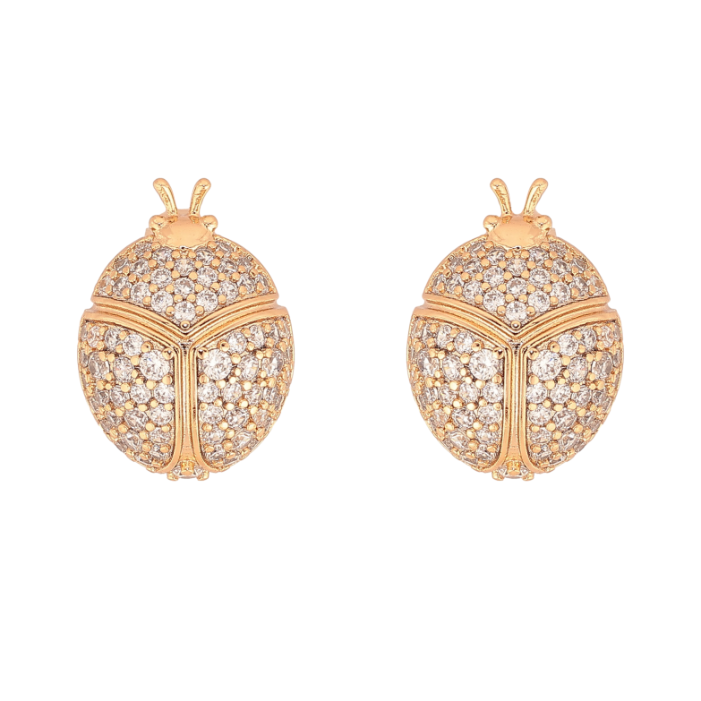 Серьги Xuping цвет Позолота 18К пусеты "Жучки с инкрустацией кристаллами" фото №6