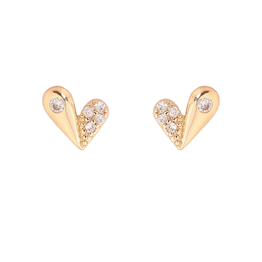 Сережки Xuping колір Позолота 18К пусети "Сердечка з інкрустацією кристалами" фото №1