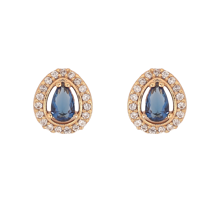 Серьги Xuping цвет Позолота 18К пусеты "Капельки с синими кристаллами" фото №3