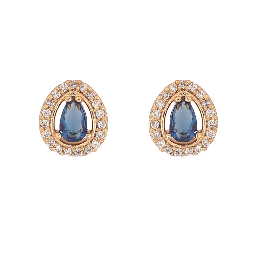 Серьги Xuping цвет Позолота 18К пусеты "Капельки с синими кристаллами" фото №1