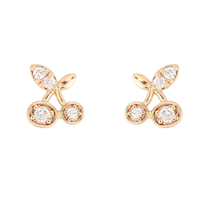 Сережки Xuping колір Позолота 18К пусети "Вишеньки з кристалами" фото №1