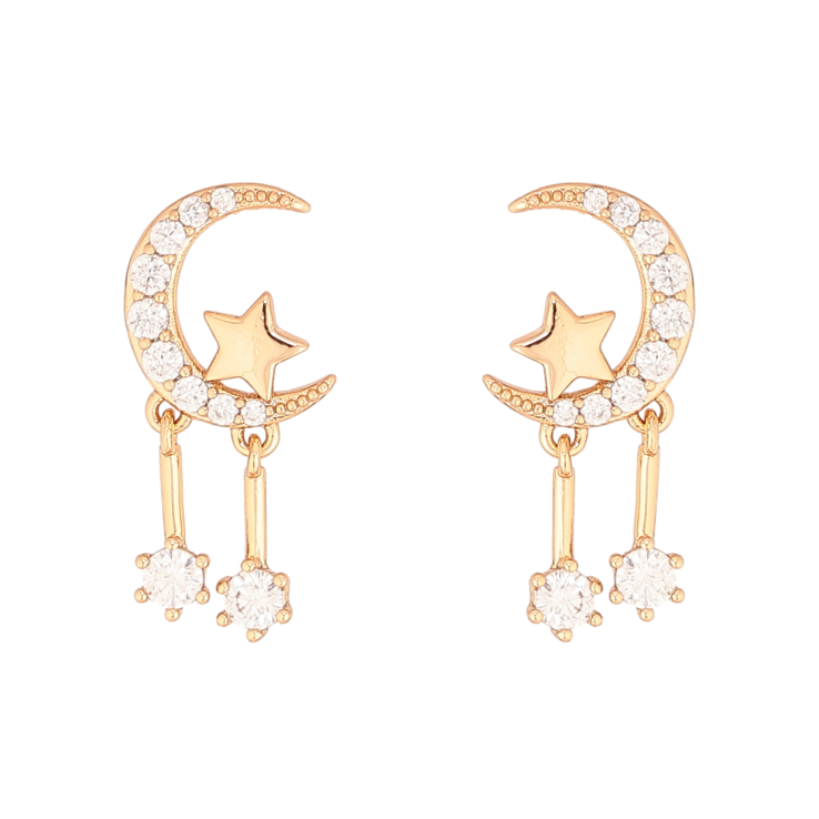 Серьги Xuping цвет Позолота 18К пусеты "Полумесяц со звездой и кристальными подвесками" фото №2 Серьги Xuping цвет Позолота 18К пусеты "Полумесяц со звездой и кристальными подвесками" фото №2