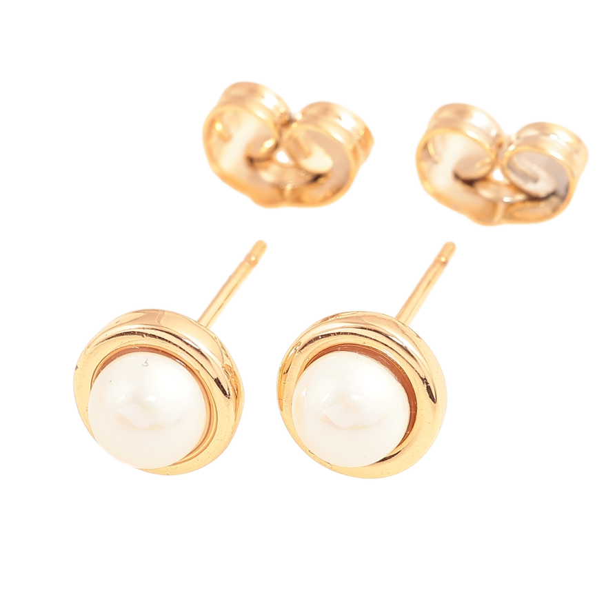 Сережки Xuping колір Позолота 18К пусети "Перлини у декоративній оправі" фото №1