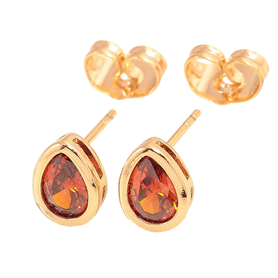 Серьги Xuping цвет Позолота 18К пусеты "Красные кристальные капельки" фото №1