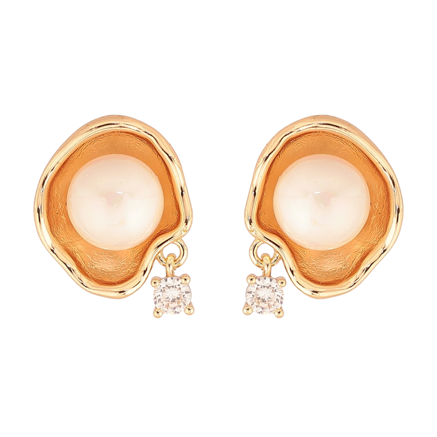 Серьги Xuping цвет Позолота 18К пусеты "Узор с жемчужинами и кристальными подвесками" фото №1