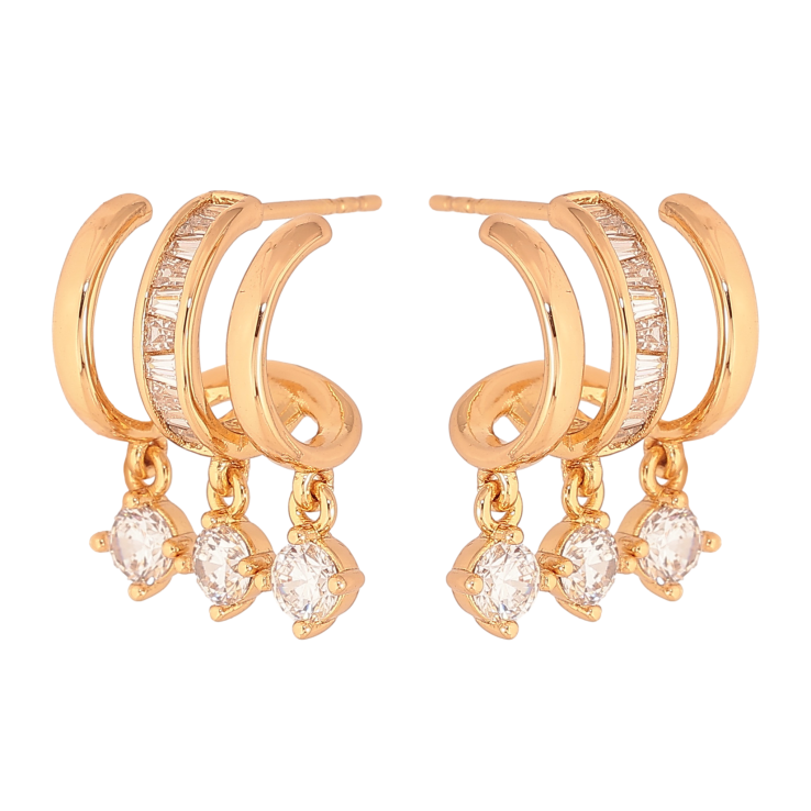 Серьги Xuping цвет Позолота 18К пусеты "Кристальные подвески" фото №21