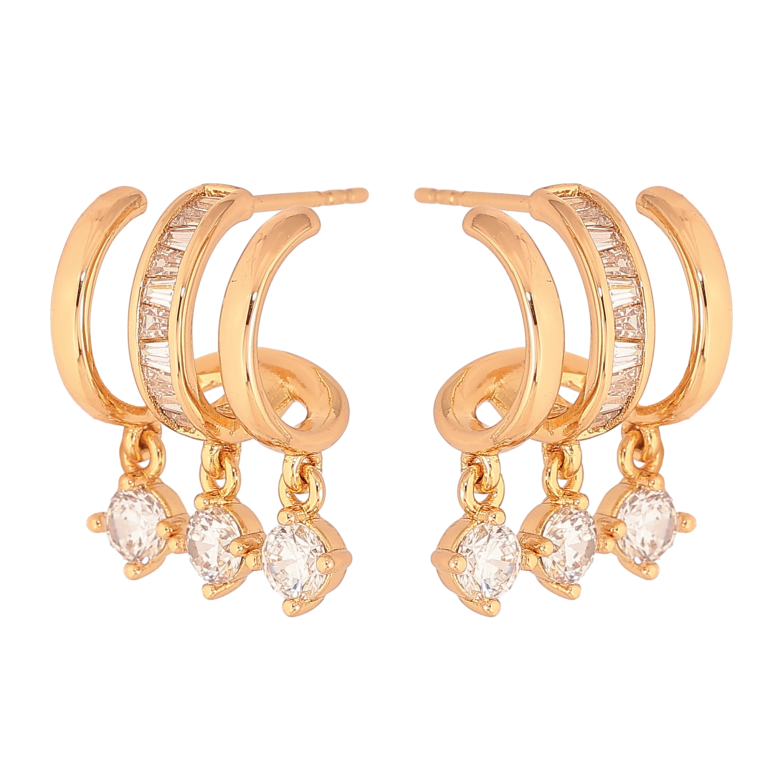 Серьги Xuping цвет Позолота 18К пусеты "Кристальные подвески" фото №1