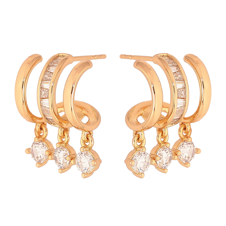 Серьги Xuping цвет Позолота 18К пусеты "Кристальные подвески" фото №1