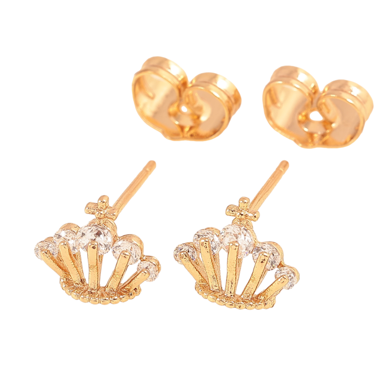 Серьги Xuping цвет Позолота 18К пусеты "Корона с кристаллами" фото №1