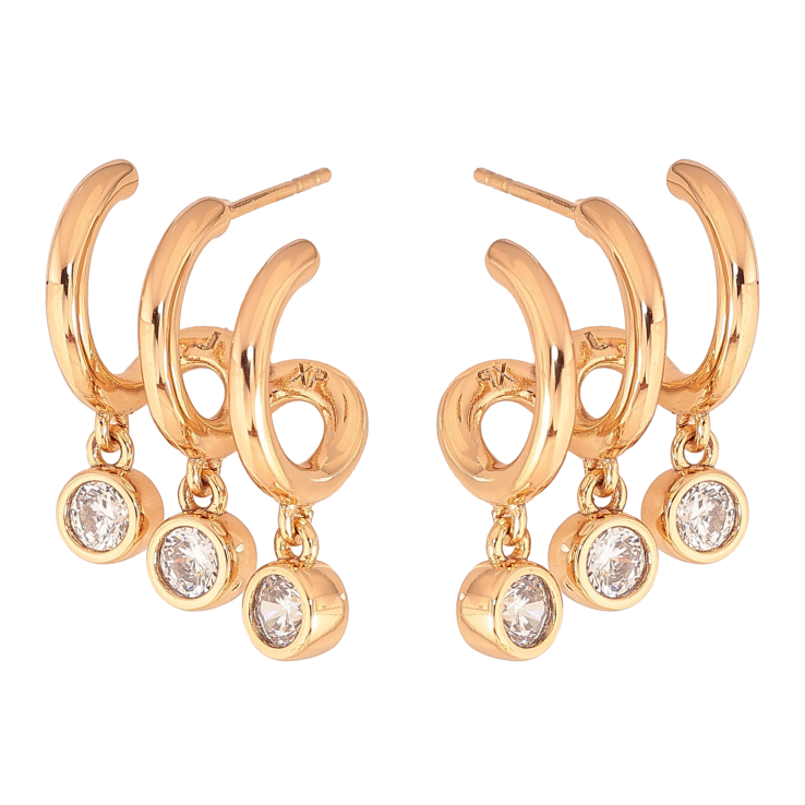 Серьги Xuping цвет Позолота 18К пусеты "Кристальные подвески" фото №13