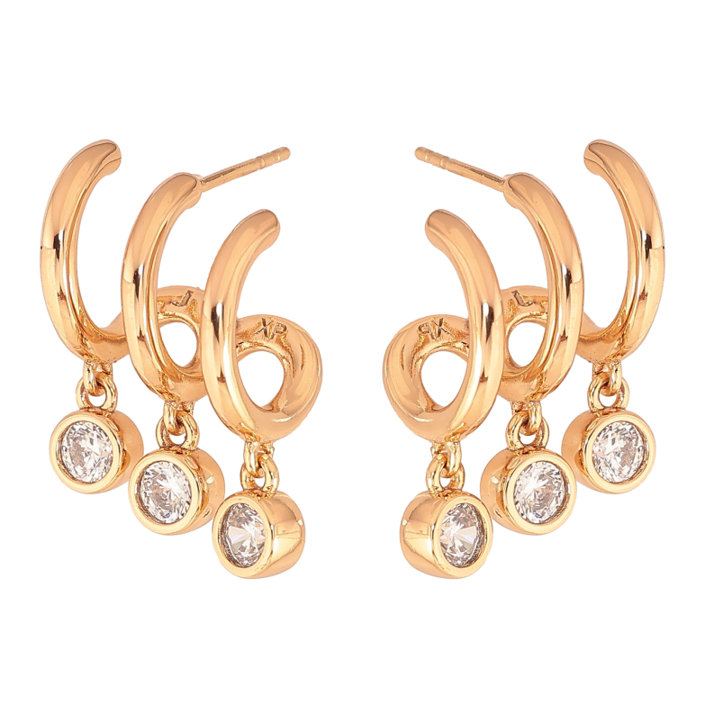 Серьги Xuping цвет Позолота 18К пусеты "Кристальные подвески" фото №1