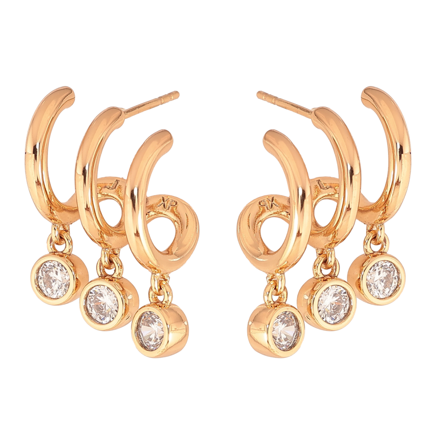 Серьги Xuping цвет Позолота 18К пусеты "Кристальные подвески" фото №1