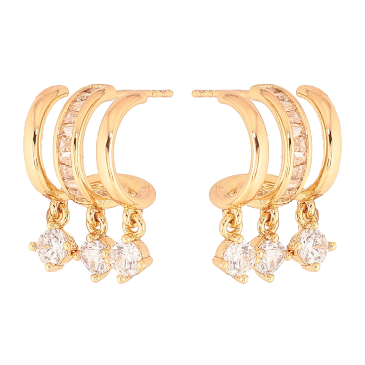 Серьги Xuping цвет Позолота 18К пусеты "Дуги с кристальными подвесками" фото №16