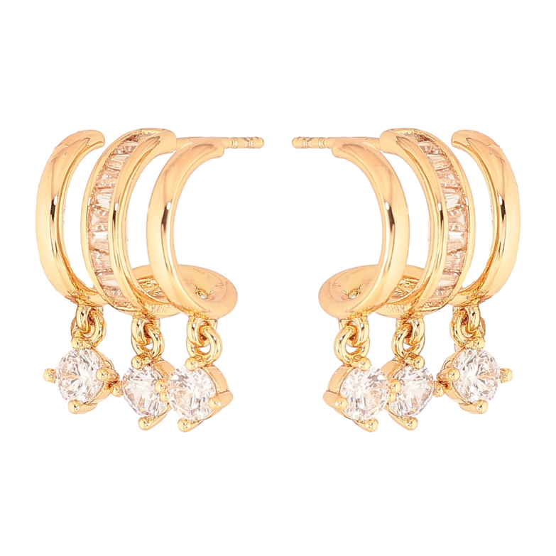 Серьги Xuping цвет Позолота 18К пусеты "Дуги с кристальными подвесками" фото №1