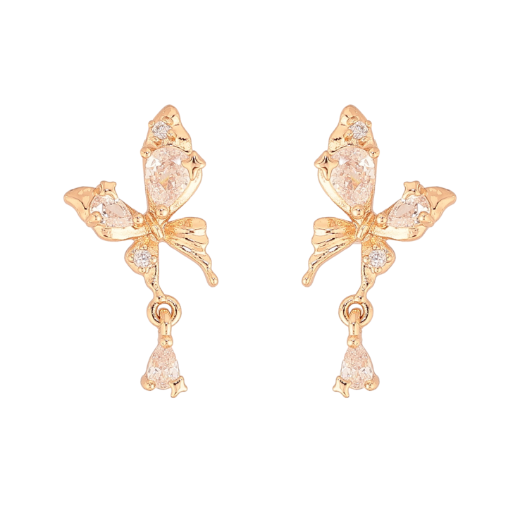 Серьги Xuping цвет Позолота 18К пусеты "Кристальные бабочки" фото №18