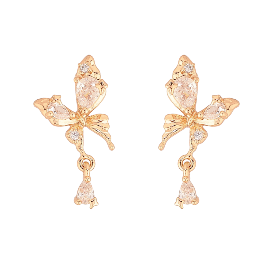 Серьги Xuping цвет Позолота 18К пусеты "Кристальные бабочки" фото №1 Серьги Xuping цвет Позолота 18К пусеты "Кристальные бабочки" фото №1