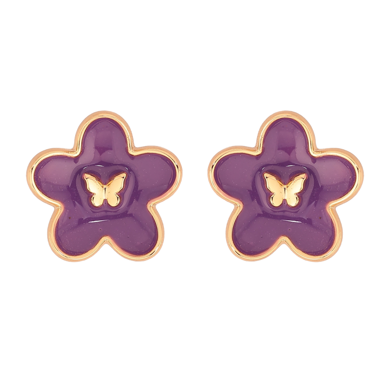 Сережки Xuping колір Позолота 18К пусети "Квіточки з бузковою емаллю" фото №1