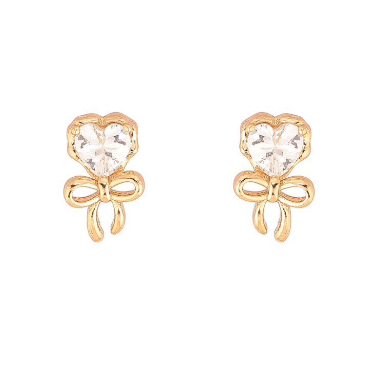 Серьги Xuping цвет Позолота 18К пусеты "Кристальные сердечки с бантами" фото №17