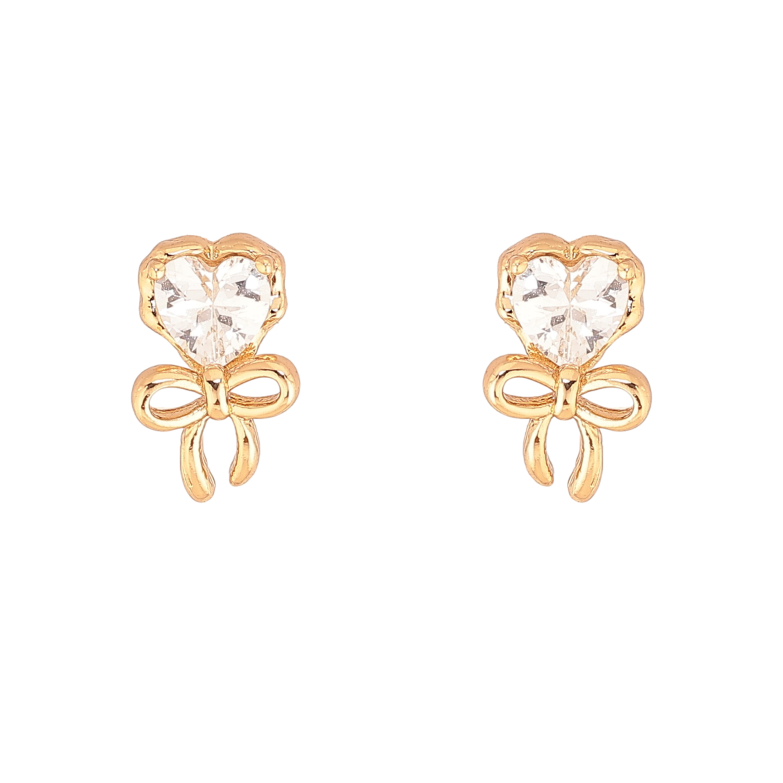 Серьги Xuping цвет Позолота 18К пусеты "Кристальные сердечки с бантами" фото №3 Серьги Xuping цвет Позолота 18К пусеты "Кристальные сердечки с бантами" фото №3