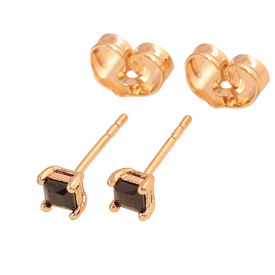 Сережки Xuping колір Позолота 18К пусети "Чорні кристали в 4-х крапановій оправі" 3х3мм фото №1