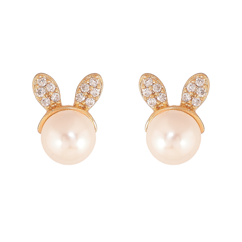 Сережки Xuping колір Позолота 18К пусети "Перлинні зайчики" фото №1