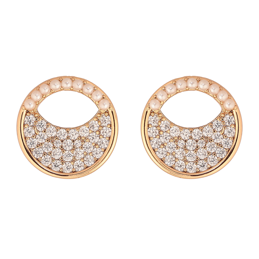 Серьги Xuping цвет Позолота 18К пусеты "Круглые с инкрустацией кристаллами и жемчужинками" фото №1