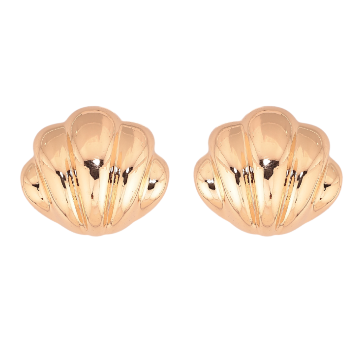 Серьги Xuping цвет Позолота 18К пусеты "Объемные ракушки" фото №2