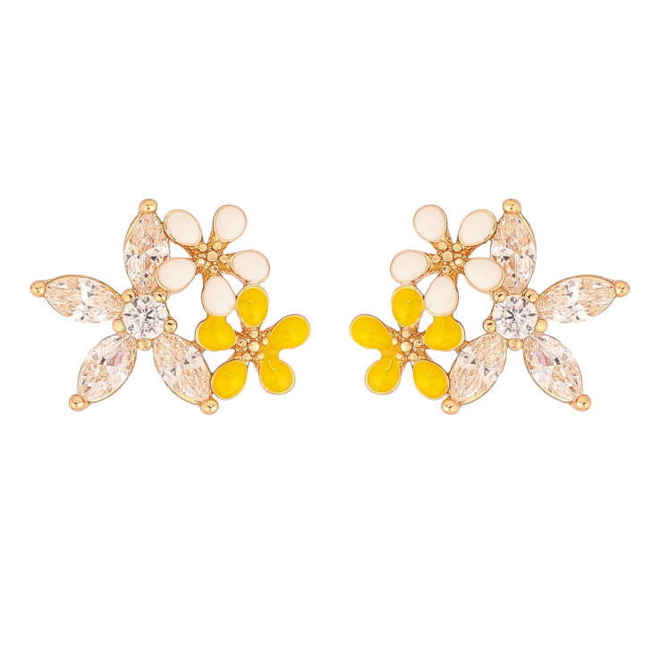 Серьги Xuping цвет Позолота 18К пусеты "Цветочки с кристаллами и эмалью" фото №15