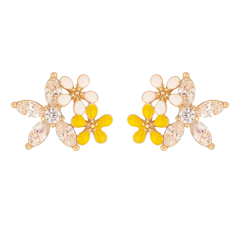 Серьги Xuping цвет Позолота 18К пусеты "Цветочки с кристаллами и эмалью" фото №1