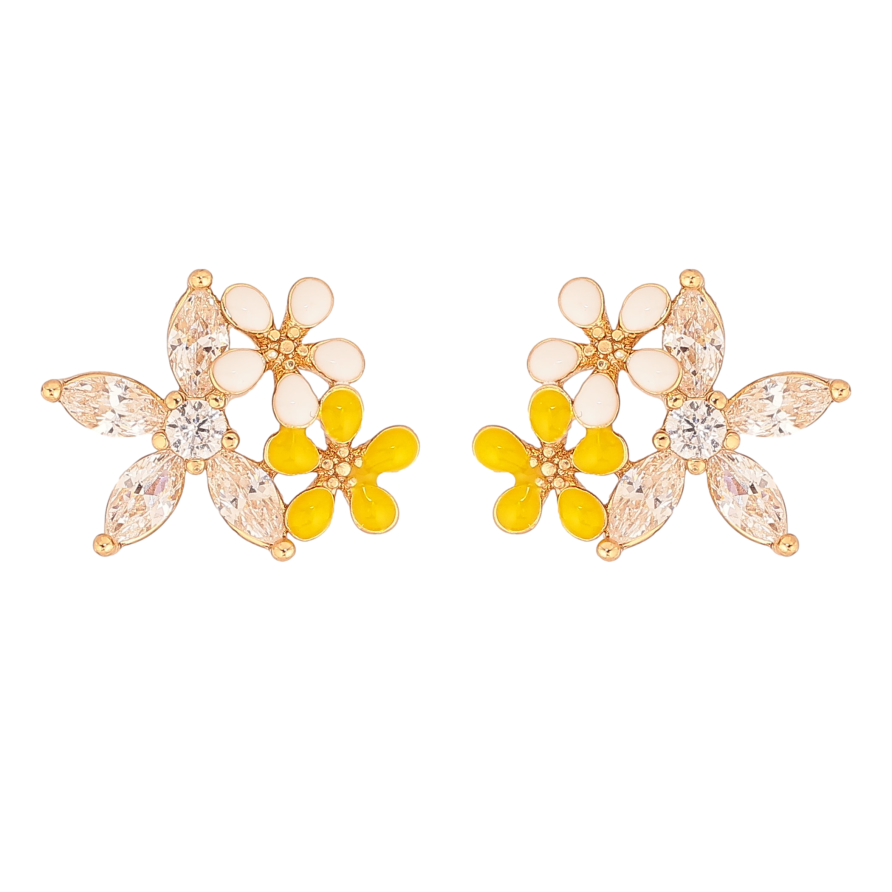 Серьги Xuping цвет Позолота 18К пусеты "Цветочки с кристаллами и эмалью" фото №1