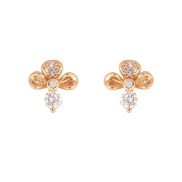 Серьги Xuping цвет Позолота 18К пусеты "Цветочки с кристаллами" фото №7