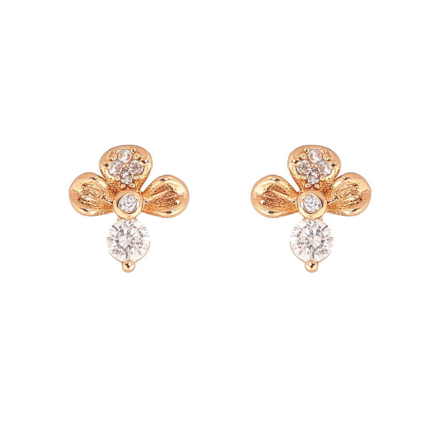 Серьги Xuping цвет Позолота 18К пусеты "Цветочки с кристаллами" фото №1