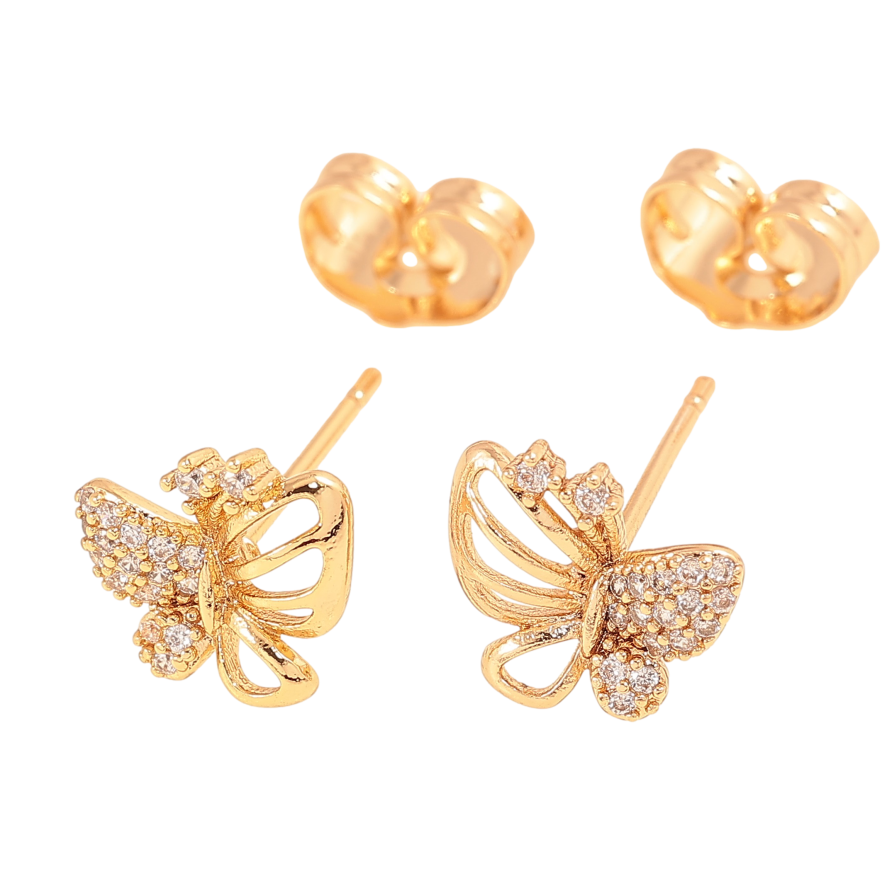 Серьги Xuping цвет Позолота 18К пусеты "Бабочки с кристаллами" фото №1