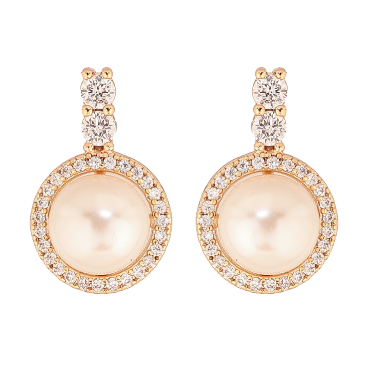 Серьги Xuping цвет Позолота 18К пусеты "Жемчужины в обрамлении кристаллов" фото №3