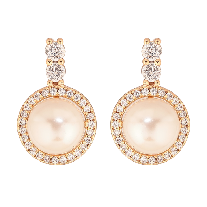 Серьги Xuping цвет Позолота 18К пусеты "Жемчужины в обрамлении кристаллов" фото №1