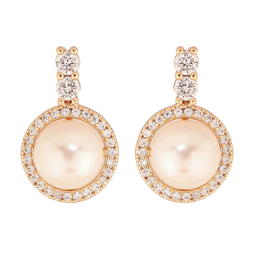 Серьги Xuping цвет Позолота 18К пусеты "Жемчужины в обрамлении кристаллов" фото №1