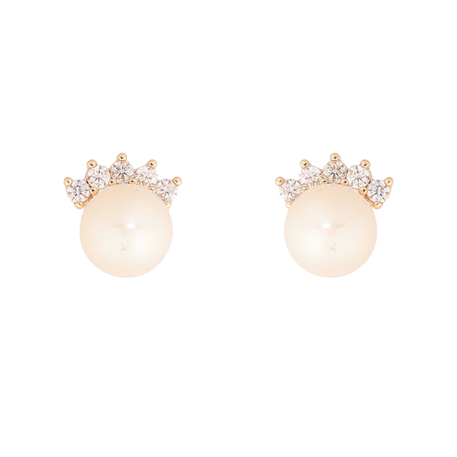 Сережки Xuping колір Позолота 18К пусети "Перлини з кришталевою короною" фото №1 Сережки Xuping колір Позолота 18К пусети "Перлини з кришталевою короною" фото №1