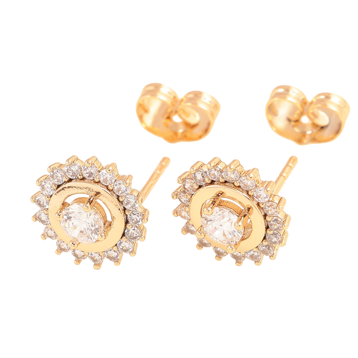 Серьги Xuping цвет Позолота 18К пусеты "Узор с кристаллами" фото №2