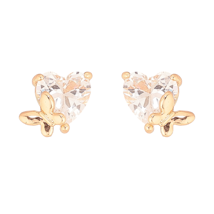 Сережки Xuping колір Позолота 18К пусети "Кристальні серця з метеликами" фото №2 Сережки Xuping колір Позолота 18К пусети "Кристальні серця з метеликами" фото №2
