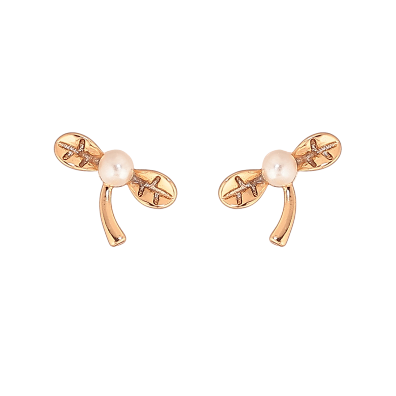 Сережки Xuping колір Позолота 18К пусети "Листочки з перлинами" фото №1