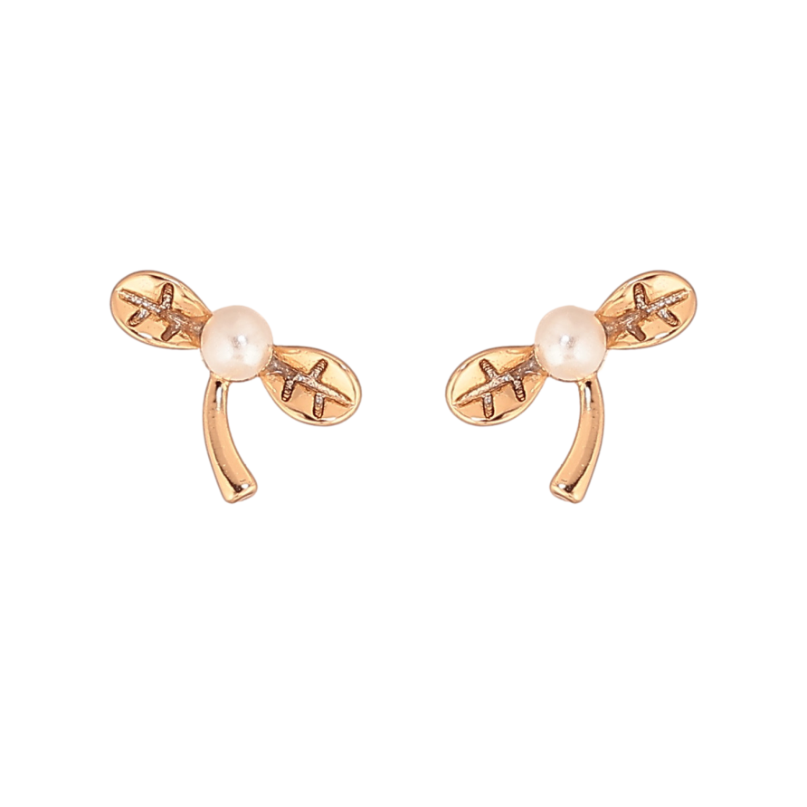 Серьги Xuping цвет Позолота 18К пусеты "Листики с жемчужинами" фото №1