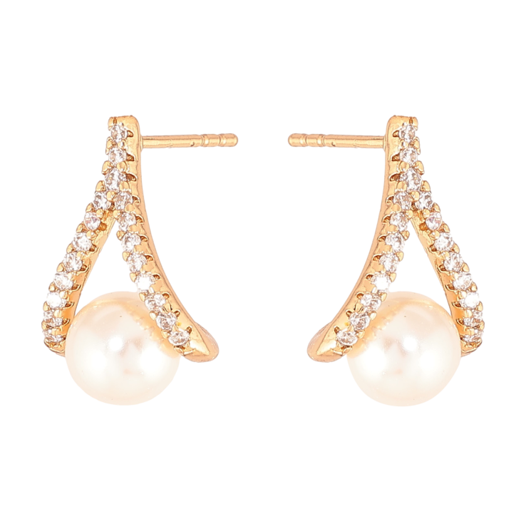 Серьги Xuping цвет Позолота 18К пусеты "Петельки с жемчужинами и кристаллами" фото №14