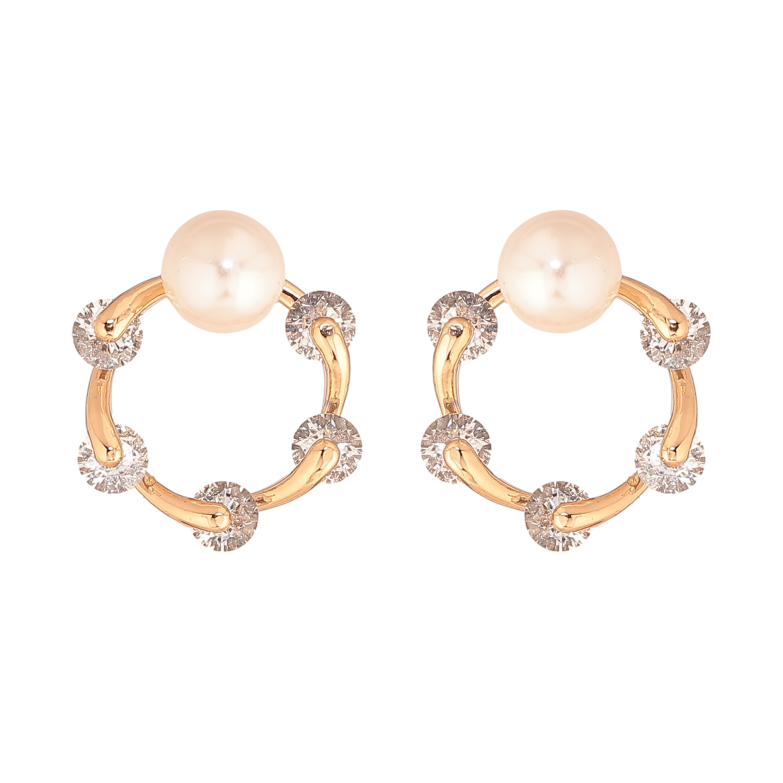 Серьги Xuping цвет Позолота 18К пусеты "Колечки с кристаллами и жемчужинами" фото №1